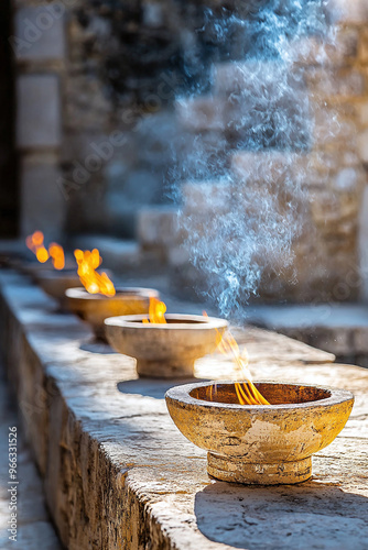 a Mayan priest performing an ancient ritual at the foot of a temple photo