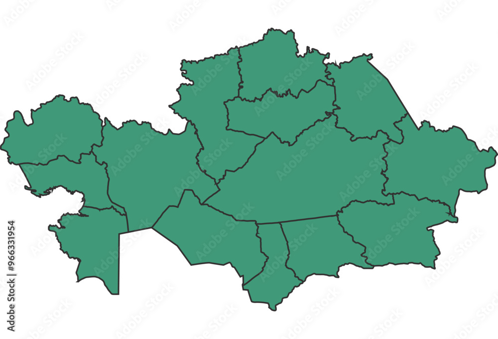 Green Kazakhstan simple map with states border outline vector Green Kazakhstan simple map with states border outline vector