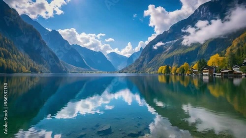 lake in the mountains clouds in the sky 