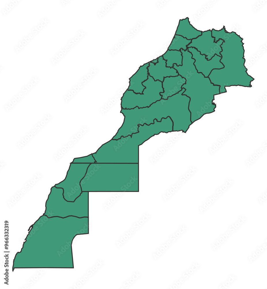 Fototapeta premium Green Morocco simple map with states border outline vector