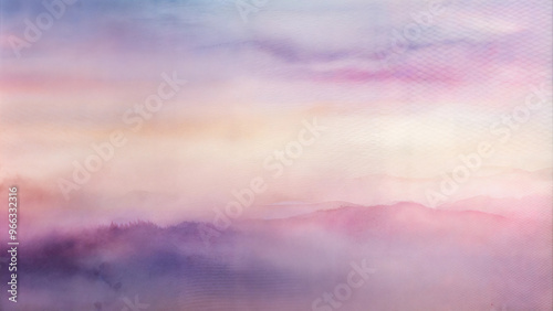 Soft Watercolor Landscape of Misty Mountains in Pastel Colors with Copy Space