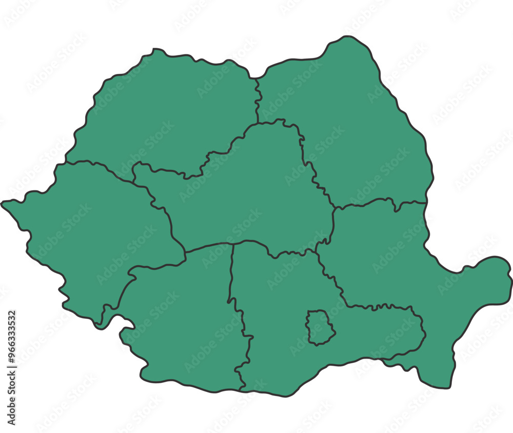 Obraz premium Green Romania simple map with states border outline vector