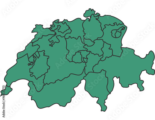 Green Switzerland simple map with states border outline vector