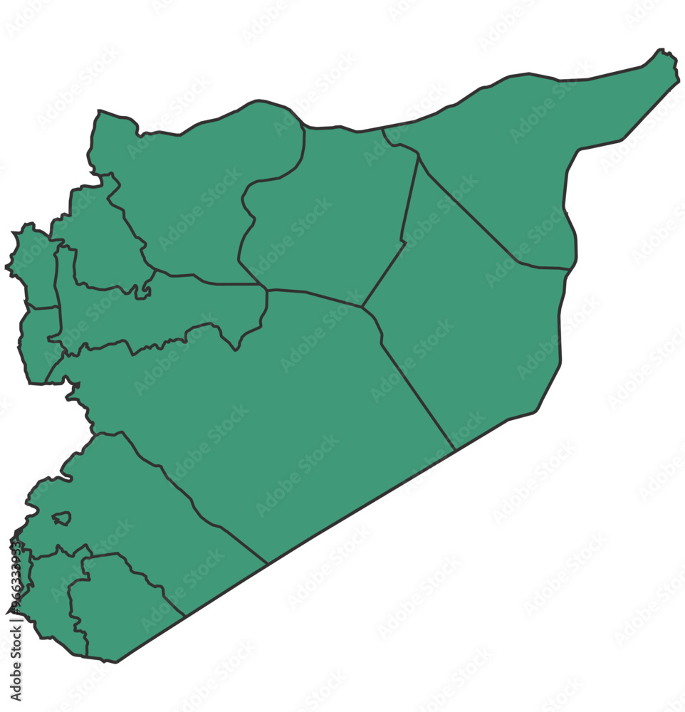 Green Syria simple map with states border outline vector Green Syria simple map with states border outline vector