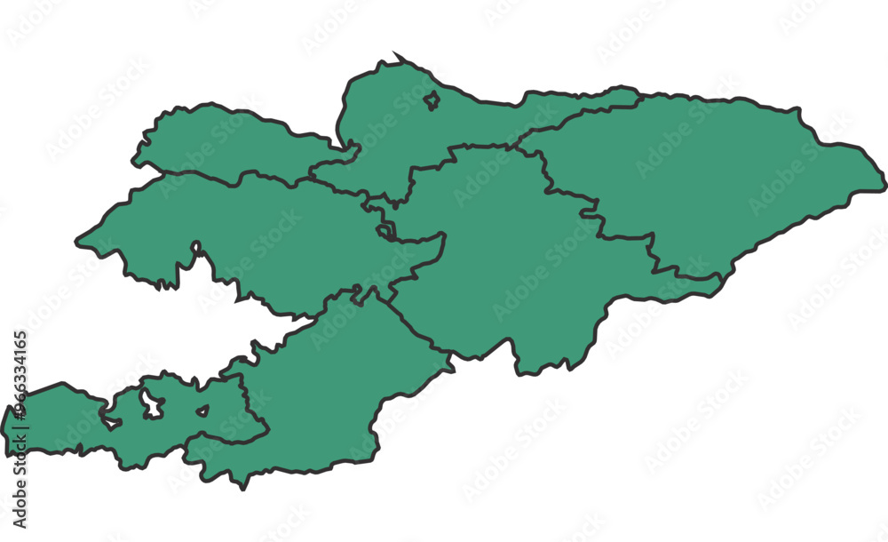 Green Kyrgyzstan simple map with states border outline vector Green Kyrgyzstan simple map with states border outline vector