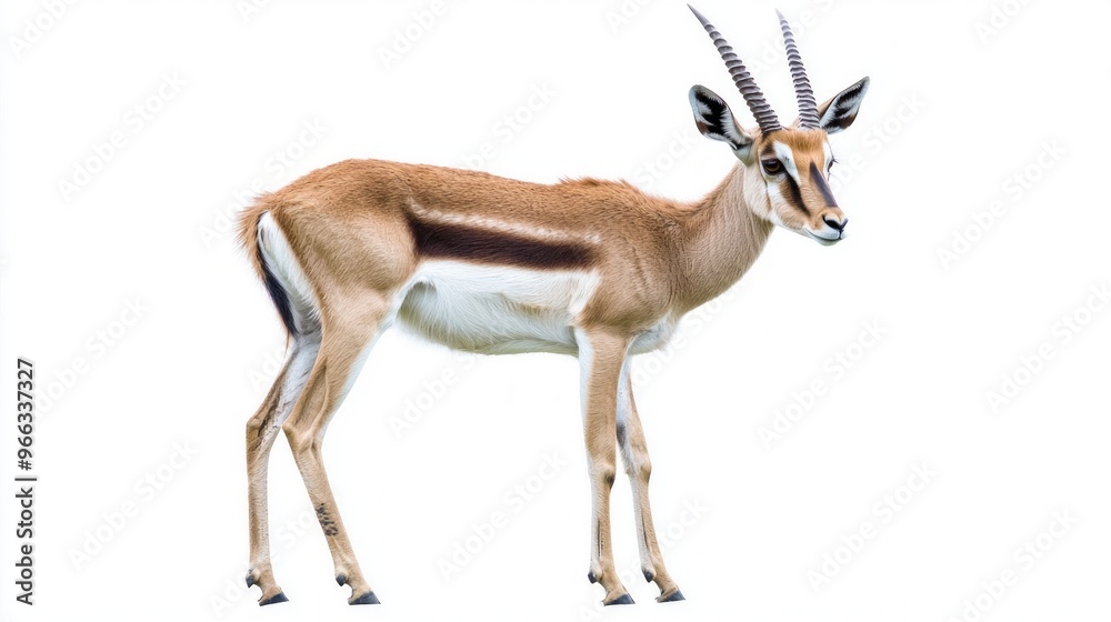 Thomson's gazelle stands in a poised position, its head turned to