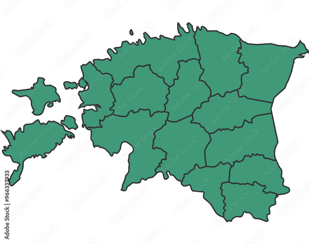 Green Estonia simple map with states border outline vector Green Estonia simple map with states border outline vector