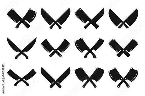 Butcher crossed knives set icon logo. Vector design template illustration idea