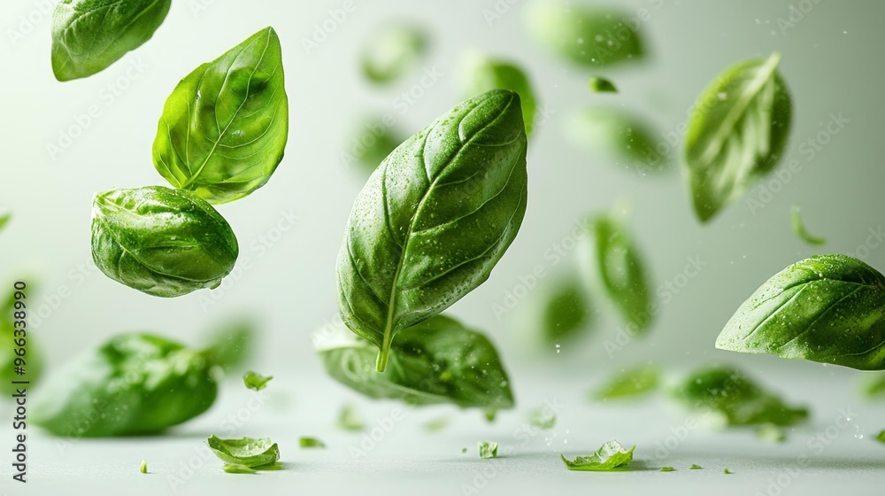 Fresh Green Basil Leaves in Motion Generative AI Fresh Green Basil Leaves in Motion Generative AI