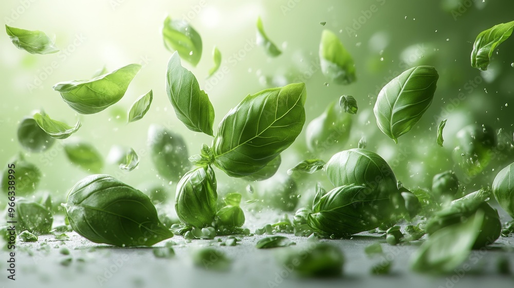 Fresh Basil Leaves in Motion Generative AI Fresh Basil Leaves in Motion Generative AI