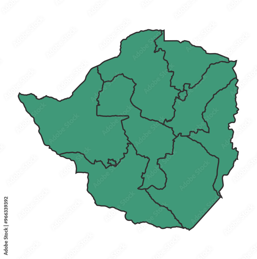 Fototapeta premium Green Zimbabwe simple map with states border outline vector