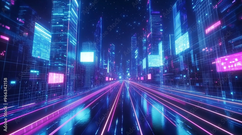 Adark-themed futuristic road scene Adark-themed futuristic road scene