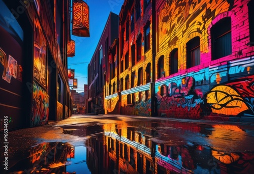 vibrant cityscapes featuring striking mural artwork urban environments colorful designs eye catching patterns, graffiti, streetart, architecture, building photo