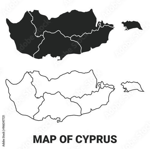 Vector Black map of Cyprus country with borders of regions