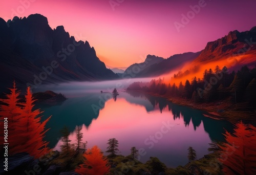 breathtaking dawn over tranquil mountain landscapes vibrant colors serene atmosphere, scenery, view, horizon, sunrise, sky, clouds, nature, scenic, beauty