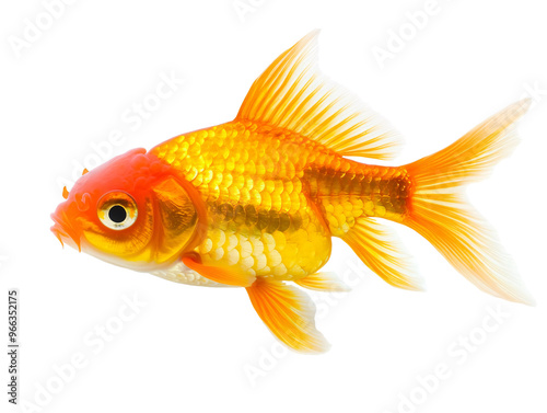 a gold fish with a red head