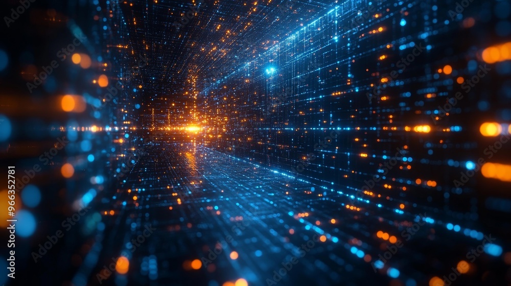 Fototapeta premium Abstract Digital Data Tunnel with Light Particles Generative AI