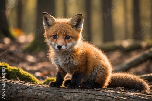 baby fox kit sitting in the woods