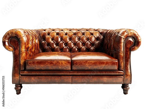 a brown leather couch with two pillows photo