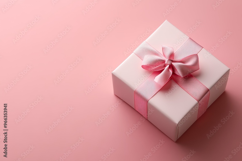 A beautiful pink gift box with a satin ribbon and bow on a soft pink background, symbolizing love, celebration, and a thoughtful present.