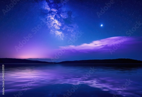 breathtaking night sky luminous moonlight reflections calm water surface under starry atmosphere, stars, beauty, landscape, nature, celestial, illumination