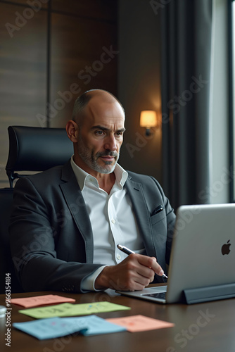 Businessman working on iPad in modern office