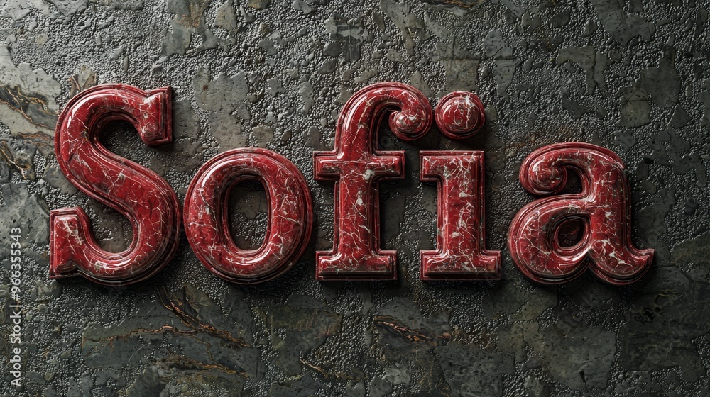 Fototapeta premium Red Marble personalized name postcard perfect for decor.