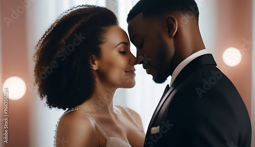 black man white woman representing interracial couple image set valentine day depicts loving couple embracing touching foreheads photo