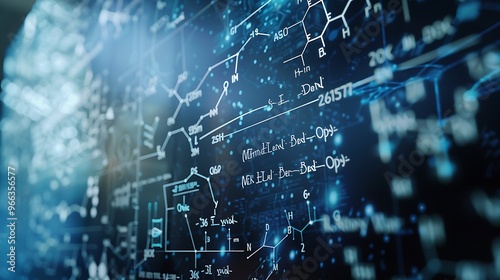 Transparent science formula on computer screen, close-up, sharp and clear symbols and equations 32k, full ultra hd, high resolution