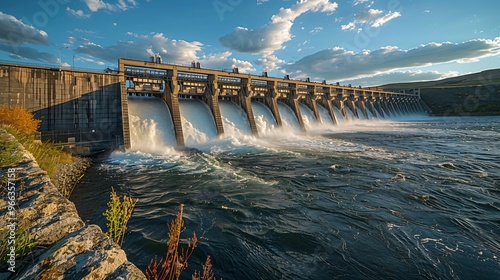 Power plant dam in autumn