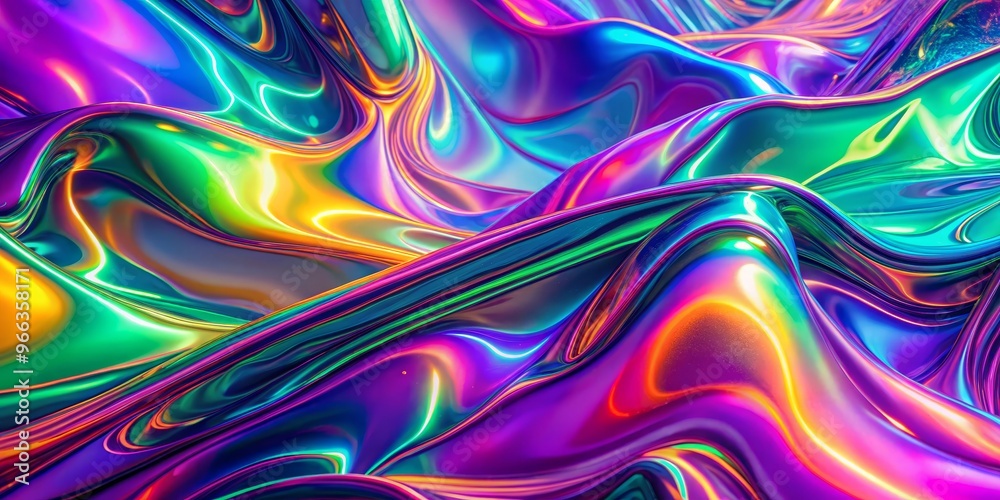 Abstract Wavy Holographic Surface, vibrant, psychedelic, iridescent Abstract Wavy Holographic Surface, vibrant, psychedelic, iridescent