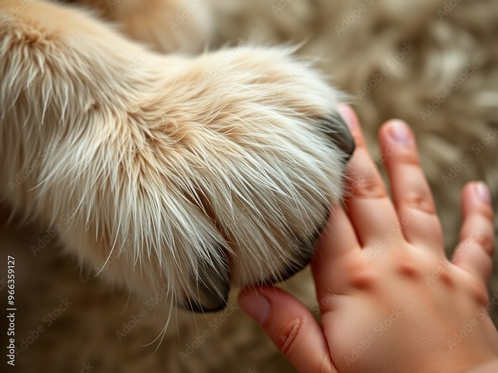 Stunning close up high resolution shot of dog paw, cat paw and child hand. Friendship Stunning close up high resolution shot of dog paw, cat paw and child hand. Friendship