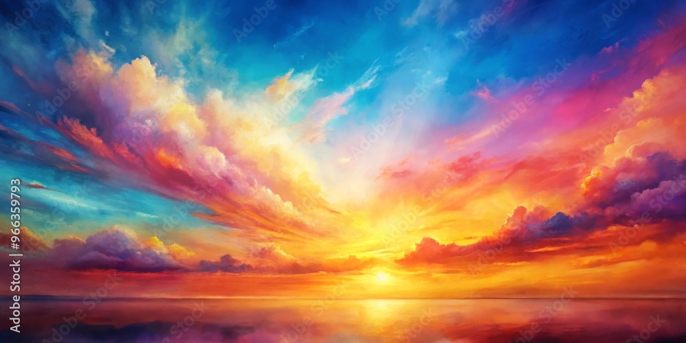 Celestial Sunset over Water, Digital Painting, Colorful Sky, Ocean Reflection, Sunrise, Sunset, Nature Celestial Sunset over Water, Digital Painting, Colorful Sky, Ocean Reflection, Sunrise, Sunset, Nature