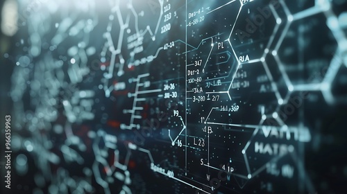 Transparent science formula on a crisp computer screen, close-up, clear and detailed symbols and equations 32k, full ultra hd, high resolution