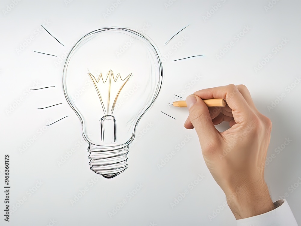 Hand drawing a lightbulb on a whiteboard with a pencil Hand drawing a lightbulb on a whiteboard with a pencil