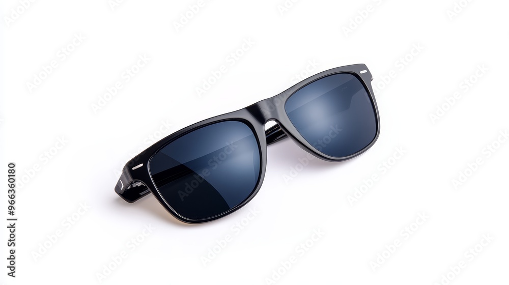 A pair of black sunglasses with dark lenses are shown in a close-up against a clear white background. The sunglasses are stylish and modern, and they would be perfect for a day at the beach or a night A pair of black sunglasses with dark lenses are shown in a close-up against a clear white background. The sunglasses are stylish and modern, and they would be perfect for a day at the beach or a night