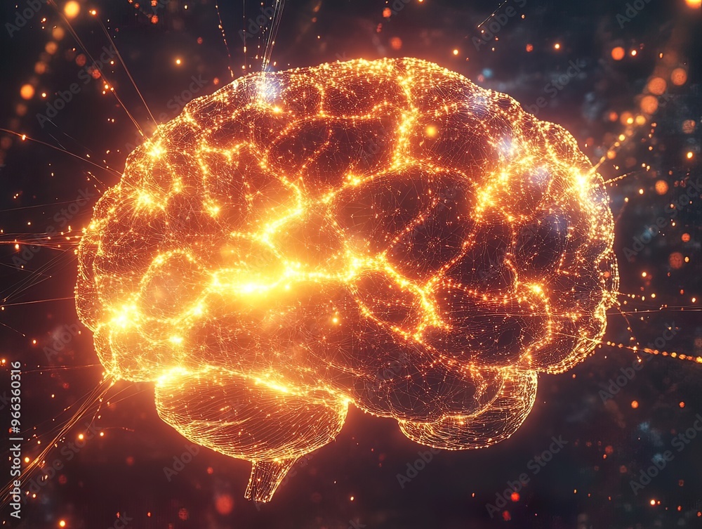 Futuristic holographic brain with glowing connections Futuristic holographic brain with glowing connections
