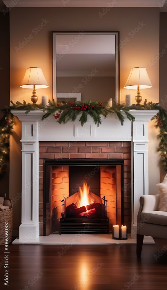 cozy watercolor illustration crackling fireplace surrounded lush greenery festive holly evoking warmth serenity winter evening cozy watercolor illustration crackling fireplace surrounded lush greenery festive holly evoking warmth serenity winter evening