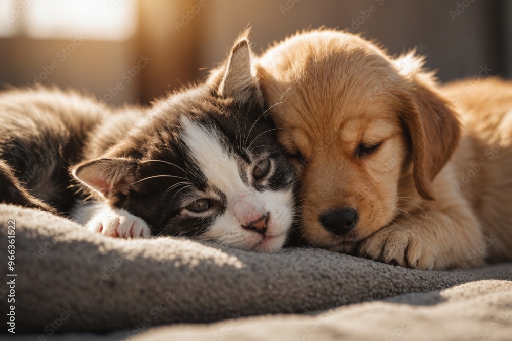 cute kitten and puppy sleeping together cute kitten and puppy sleeping together