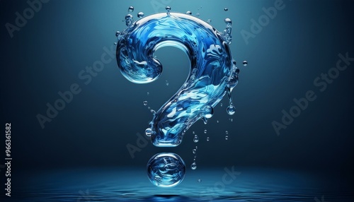 3d question mark made of water liquid cinematic environment