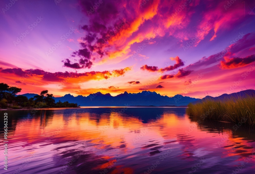 stunning sunset view featuring vibrant sky hues blending purple captivating display natural beauty, orange, pink, breathtaking, nature, landscape, clouds stunning sunset view featuring vibrant sky hues blending purple captivating display natural beauty, orange, pink, breathtaking, nature, landscape, clouds