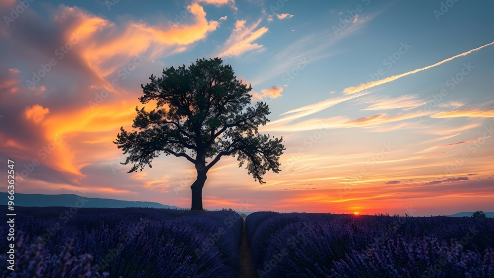 Lavender Fields and a Solitary Tree. Lavender Fields and a Solitary Tree.