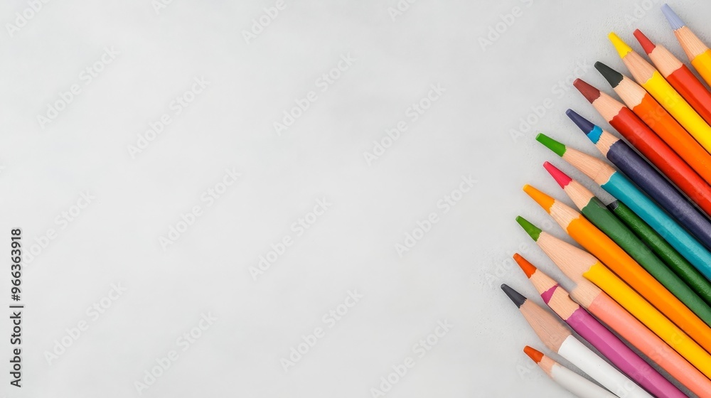 A vibrant collection of colored pencils arranged in a semicircle on a grey background, representing creativity, imagination, and the joy of learning. A vibrant collection of colored pencils arranged in a semicircle on a grey background, representing creativity, imagination, and the joy of learning.