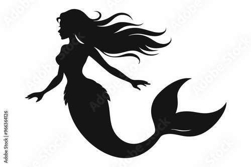 
Mermaid vector silhouette, Mermaid flat icon, Mermaid black Clip art
