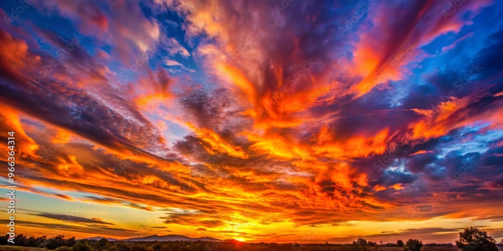 Fiery Sunset with Dramatic Clouds, Low Angle Perspective, Orange and Blue Colors, Nature's Canvas, sunset, cloudscape, nature photography Fiery Sunset with Dramatic Clouds, Low Angle Perspective, Orange and Blue Colors, Nature's Canvas, sunset, cloudscape, nature photography