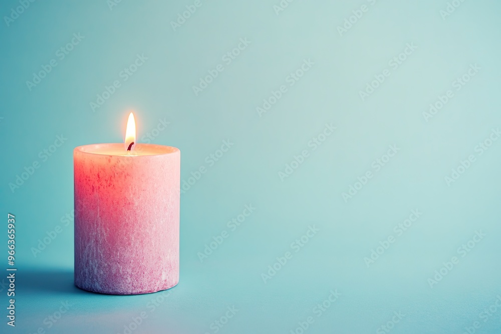 Lone candle burning with soft blue background Lone candle burning with soft blue background