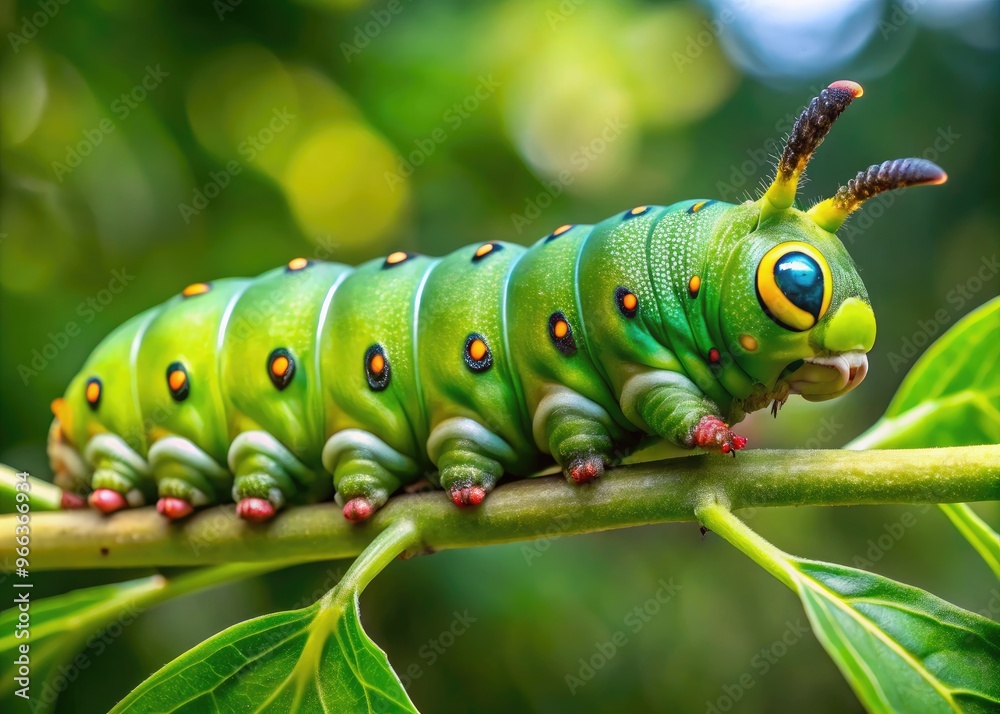 Hawk R. Green Spikes A large, green, five-spotted hawk moth caterpillar, Manduca ...