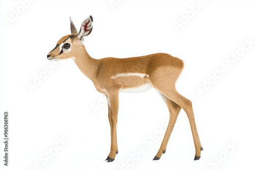 steenbok stands tall and alert, its small frame highlighted against a clean, white backdrop. The sharp horns and expressive eyes reflect the beauty of this agile antelope. photo