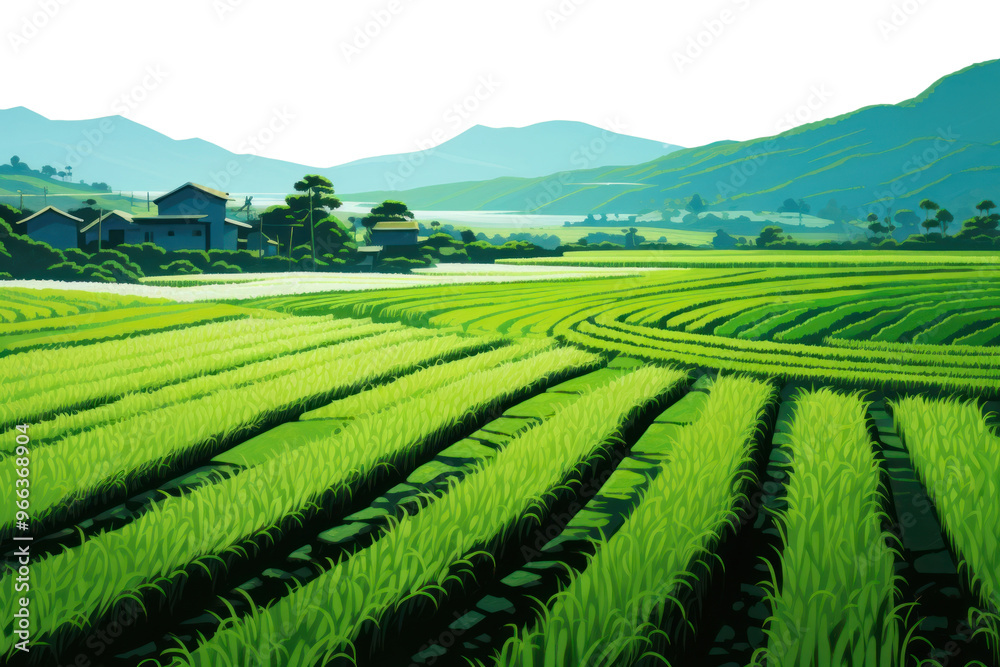 Obraz premium PNG Green rice field abstract background agriculture outdoors nature.