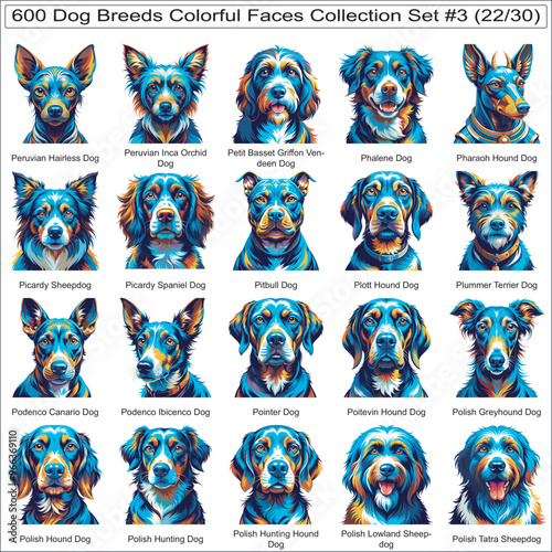 Dog Breeds Colorful Dog Faces Collection Set of 600 Dog Faces Isolated Part 22 photo